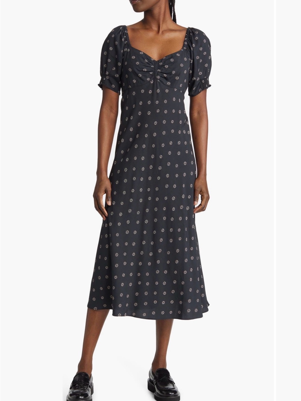 Madewell Navy Sweetheart Puff Sleeve Midi Dress